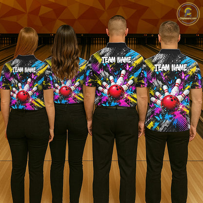 Colorful Butterfly Paint Splatter Bowling Shirts For Men Custom Bowling Team Jersey, Bowling Gifts TDM8113