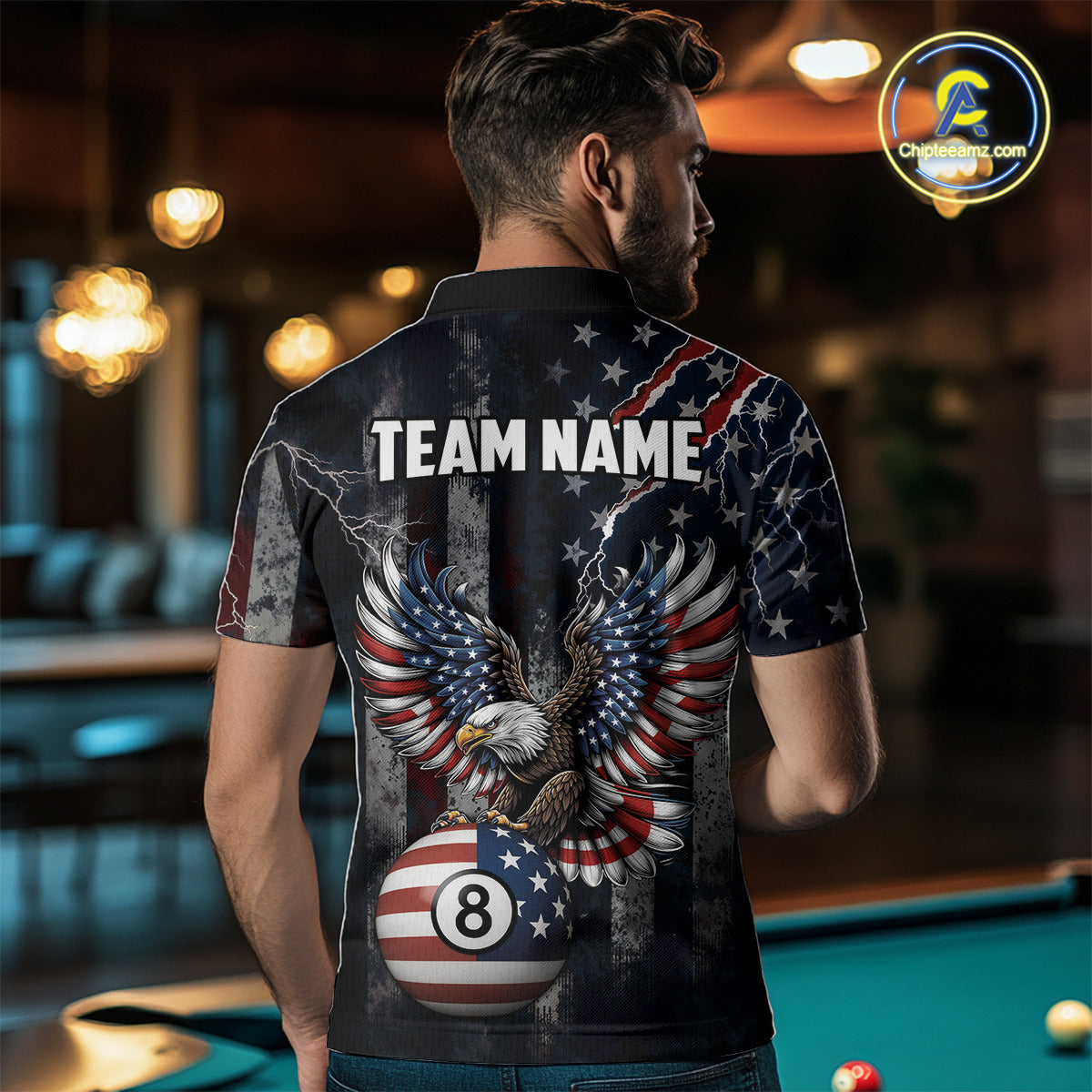Grunge American Flag Eagle Patriotic Billiard Shirt For Men Custom 8 Ball Pool Team Jersey TDM5379