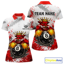 Load image into Gallery viewer, Red And White Grunge Bull 8 Ball Billiard Shirt For Women Custom Pool Team Jersey Polo &amp; 1/4 Zip TDM5647