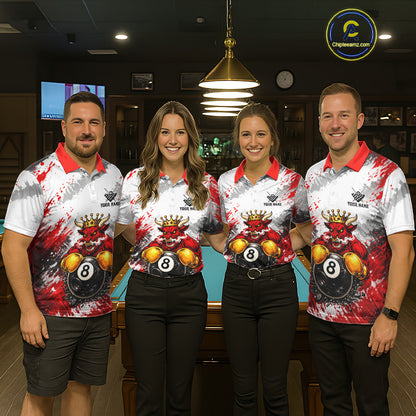 Red And White Grunge Bull 8 Ball Billiard Shirt For Men Custom Pool Team Jersey Polo & 1/4 Zip TDM5647