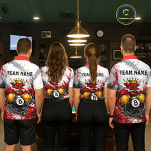 Load image into Gallery viewer, Red And White Grunge Bull 8 Ball Billiard Shirt For Men Custom Pool Team Jersey Polo &amp; 1/4 Zip TDM5647