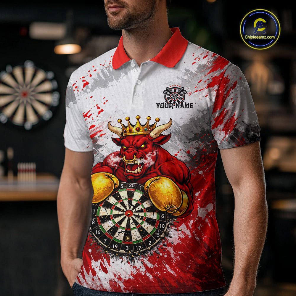 Personalized Black And Red Grunge Bull Darts Shirt For Men Custom Darts Jersey Team Polo & 1/4 Zip TDM5648