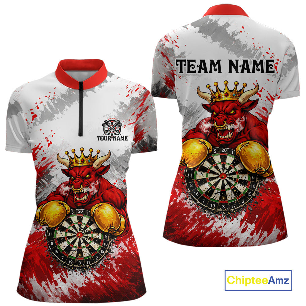 Personalized Black And Red Grunge Bull Darts Shirt For Women Custom Darts Jersey Team Polo & 1/4 Zip TDM5648
