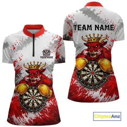 Personalized Black And Red Grunge Bull Darts Shirt For Women Custom Darts Jersey Team Polo & 1/4 Zip TDM5648