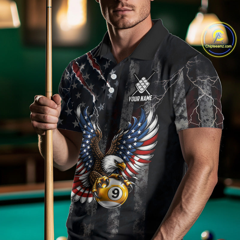 Vintage American Flag Eagle Patriotic Billiard Shirt For Men Custom 9 Ball Pool Team Jersey TDM7787