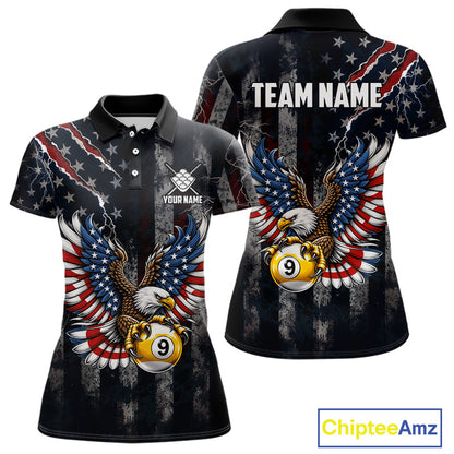 Vintage American Flag Eagle Patriotic Billiard Shirt For Women Custom 9 Ball Pool Team Jersey TDM7787