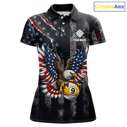 Vintage American Flag Eagle Patriotic Billiard Shirt For Women Custom 9 Ball Pool Team Jersey TDM7787
