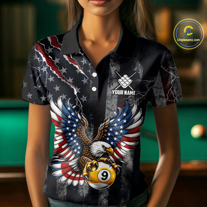 Vintage American Flag Eagle Patriotic Billiard Shirt For Women Custom 9 Ball Pool Team Jersey TDM7787