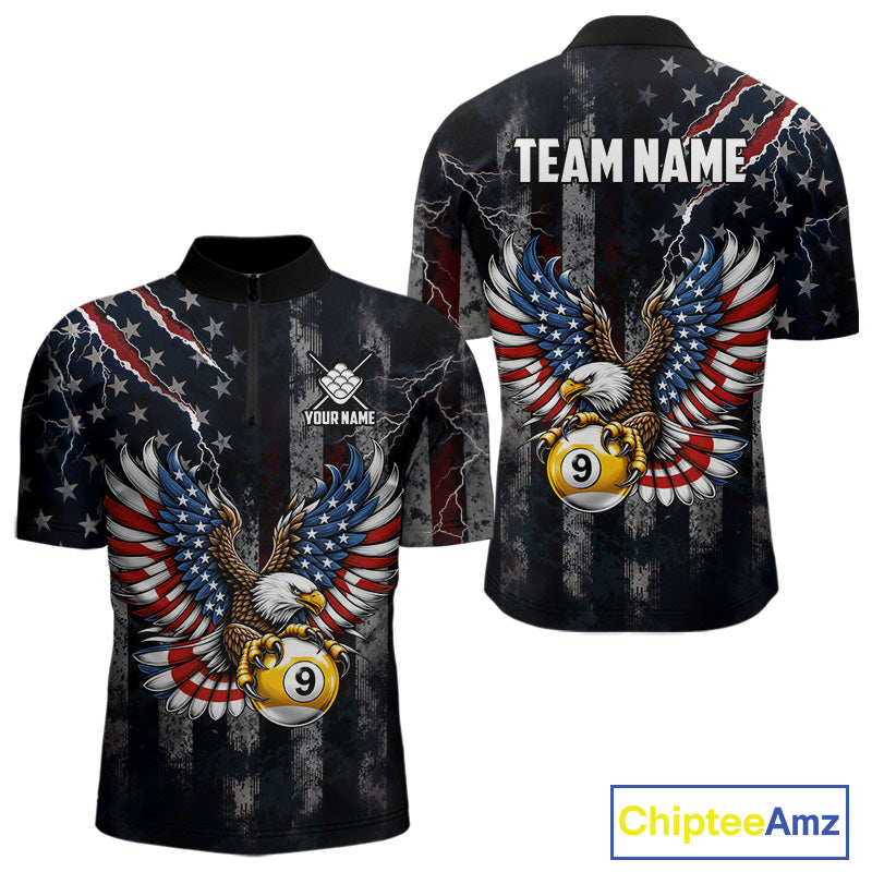 Vintage American Flag Eagle Patriotic Billiard Shirt For Men Custom 9 Ball Pool Team Jersey TDM7787