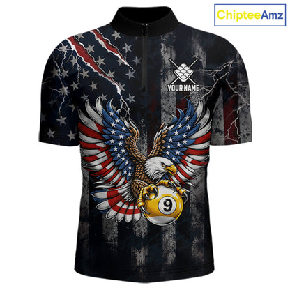 Vintage American Flag Eagle Patriotic Billiard Shirt For Men Custom 9 Ball Pool Team Jersey TDM7787