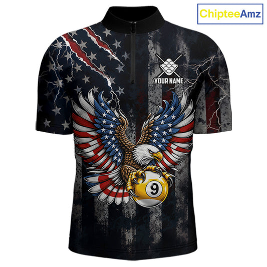 Vintage American Flag Eagle Patriotic Billiard Shirt For Men Custom 9 Ball Pool Team Jersey TDM7787