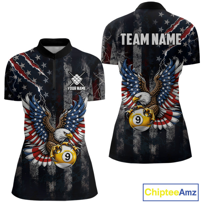 Vintage American Flag Eagle Patriotic Billiard Shirt For Women Custom 9 Ball Pool Team Jersey TDM7787