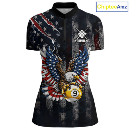 Vintage American Flag Eagle Patriotic Billiard Shirt For Women Custom 9 Ball Pool Team Jersey TDM7787
