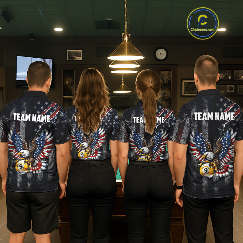 Vintage American Flag Eagle Patriotic Billiard Shirt For Men Custom 9 Ball Pool Team Jersey TDM7787