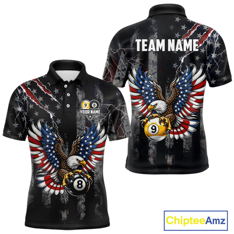 Vintage American Flag Eagle Patriotic Billiard Shirt For Men Custom 8 Ball 9 Ball Pool Team Jersey TDM7788