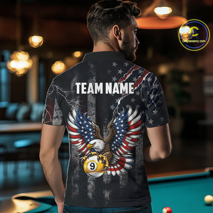 Vintage American Flag Eagle Patriotic Billiard Shirt For Men Custom 8 Ball 9 Ball Pool Team Jersey TDM7788