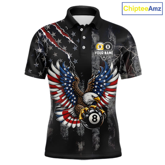 Vintage American Flag Eagle Patriotic Billiard Shirt For Men Custom 8 Ball 9 Ball Pool Team Jersey TDM7788