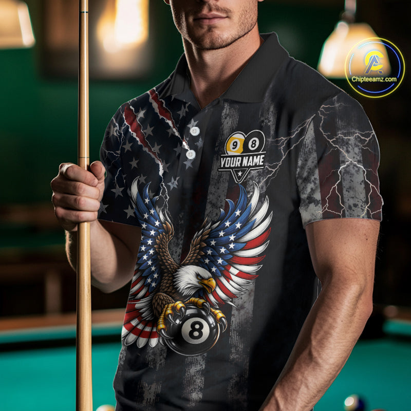 Vintage American Flag Eagle Patriotic Billiard Shirt For Men Custom 8 Ball 9 Ball Pool Team Jersey TDM7788