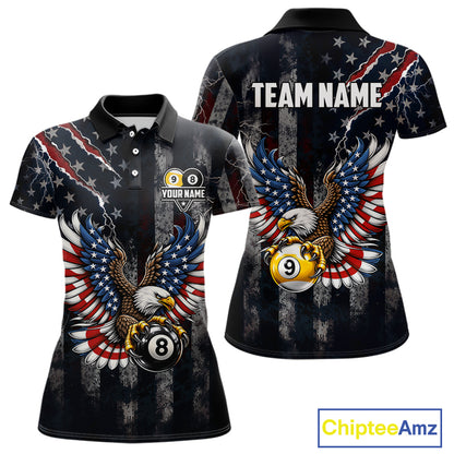 Vintage American Flag Eagle Patriotic Billiard Shirt For Women Custom 8 Ball 9 Ball Pool Team Jersey TDM7788