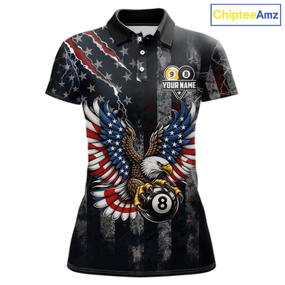 Vintage American Flag Eagle Patriotic Billiard Shirt For Women Custom 8 Ball 9 Ball Pool Team Jersey TDM7788
