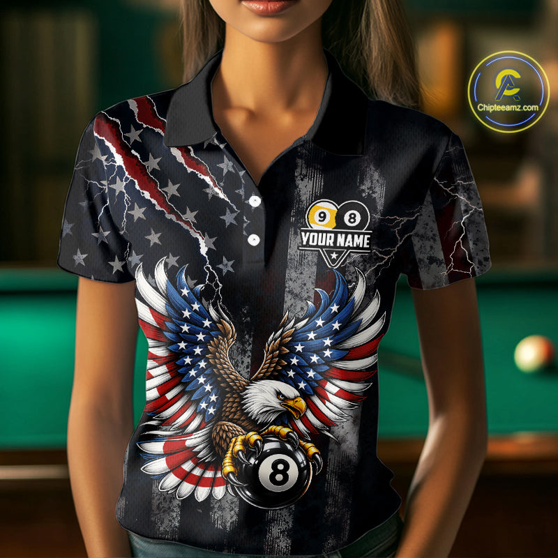 Vintage American Flag Eagle Patriotic Billiard Shirt For Women Custom 8 Ball 9 Ball Pool Team Jersey TDM7788