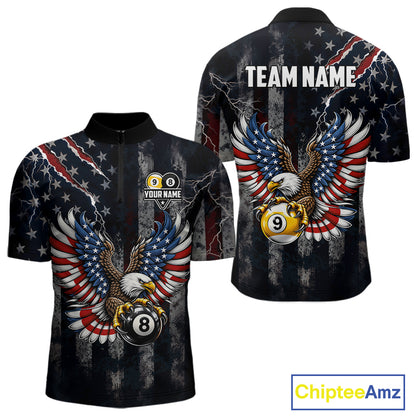 Vintage American Flag Eagle Patriotic Billiard Shirt For Men Custom 8 Ball 9 Ball Pool Team Jersey TDM7788