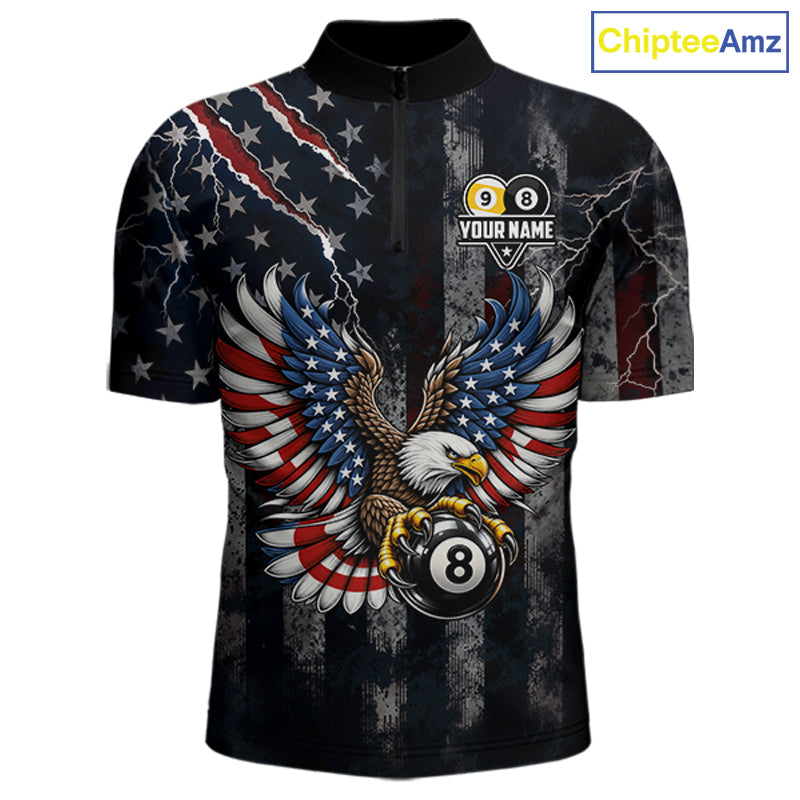 Vintage American Flag Eagle Patriotic Billiard Shirt For Men Custom 8 Ball 9 Ball Pool Team Jersey TDM7788