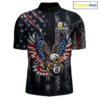 Vintage American Flag Eagle Patriotic Billiard Shirt For Men Custom 8 Ball 9 Ball Pool Team Jersey TDM7788