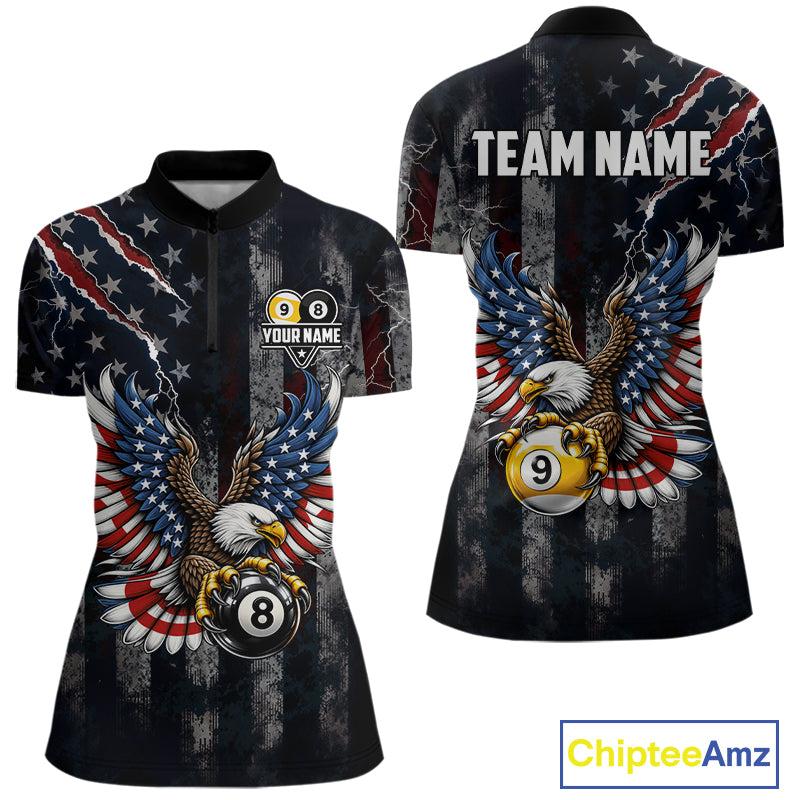 Vintage American Flag Eagle Patriotic Billiard Shirt For Women Custom 8 Ball 9 Ball Pool Team Jersey TDM7788