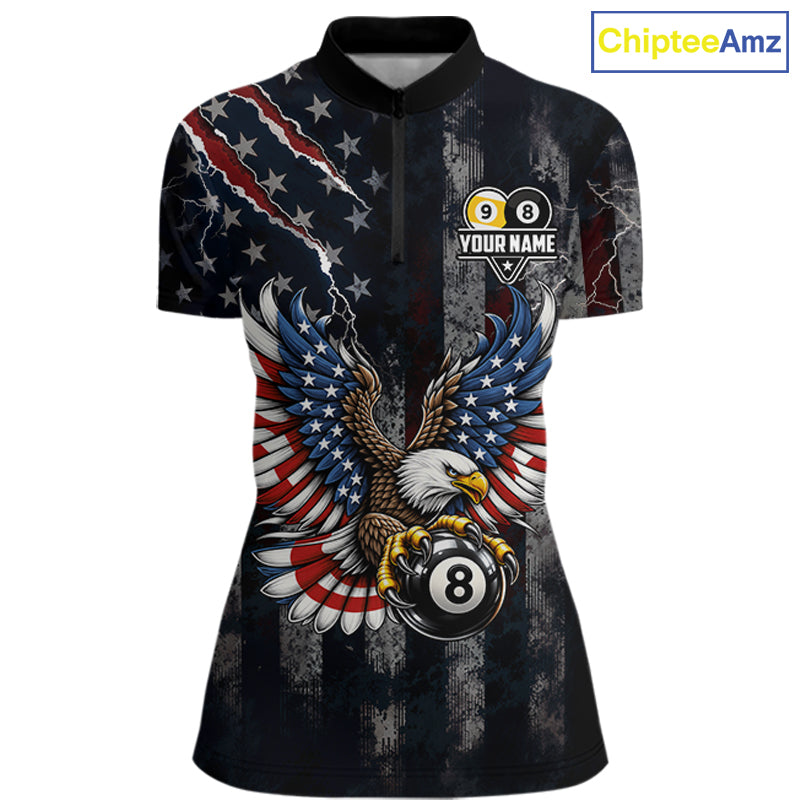 Vintage American Flag Eagle Patriotic Billiard Shirt For Women Custom 8 Ball 9 Ball Pool Team Jersey TDM7788