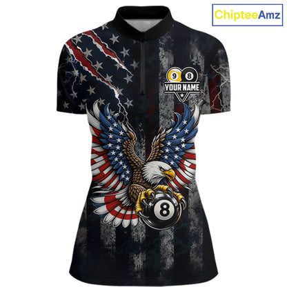 Vintage American Flag Eagle Patriotic Billiard Shirt For Women Custom 8 Ball 9 Ball Pool Team Jersey TDM7788