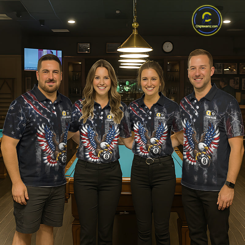 Vintage American Flag Eagle Patriotic Billiard Shirt For Men Custom 8 Ball 9 Ball Pool Team Jersey TDM7788