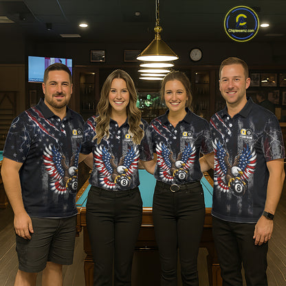 Vintage American Flag Eagle Patriotic Billiard Shirt For Men Custom 8 Ball 9 Ball Pool Team Jersey TDM7788
