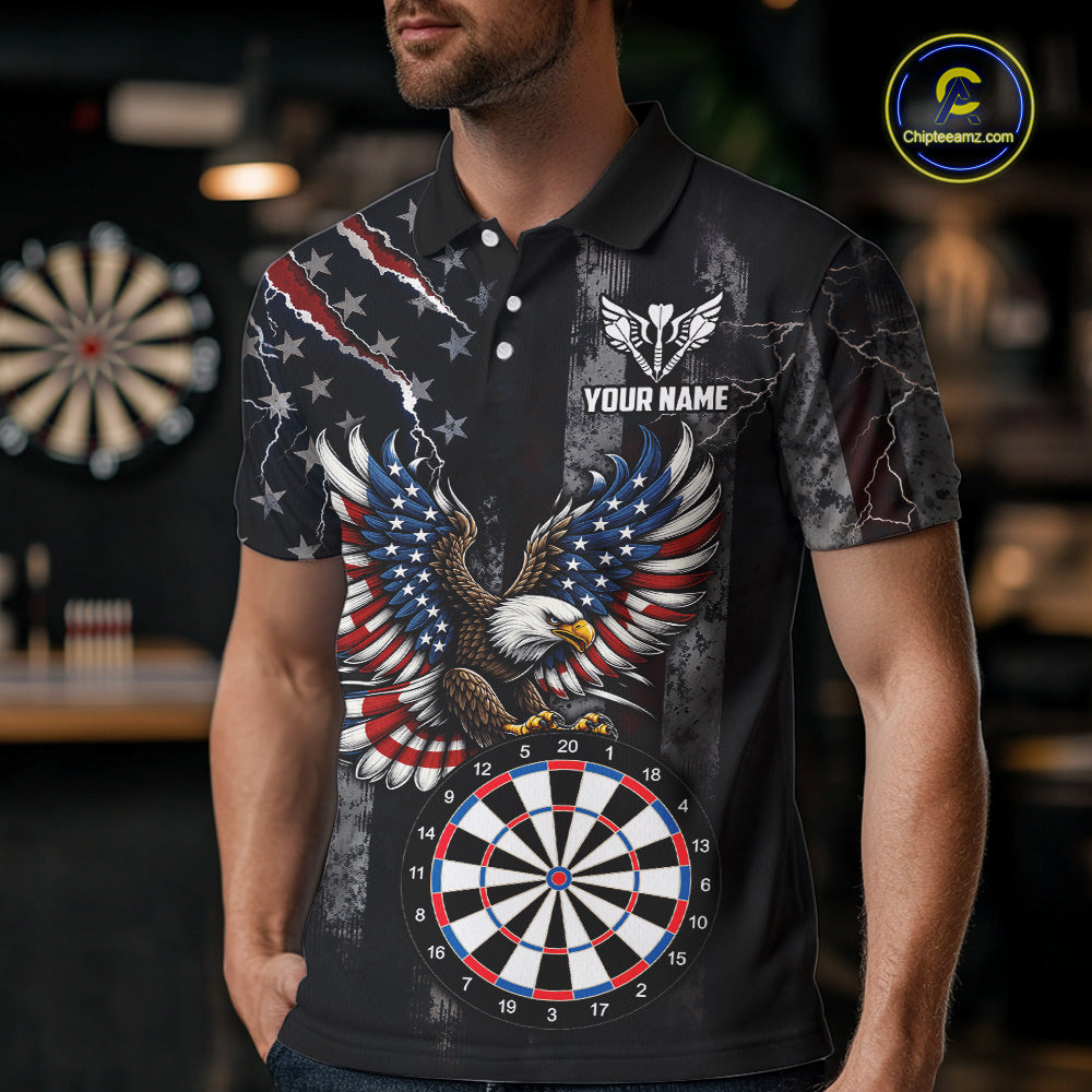 Vintage American Flag Eagle Patriotic Darts Shirt For Men Custom Darts League Team Jersey TDM7789