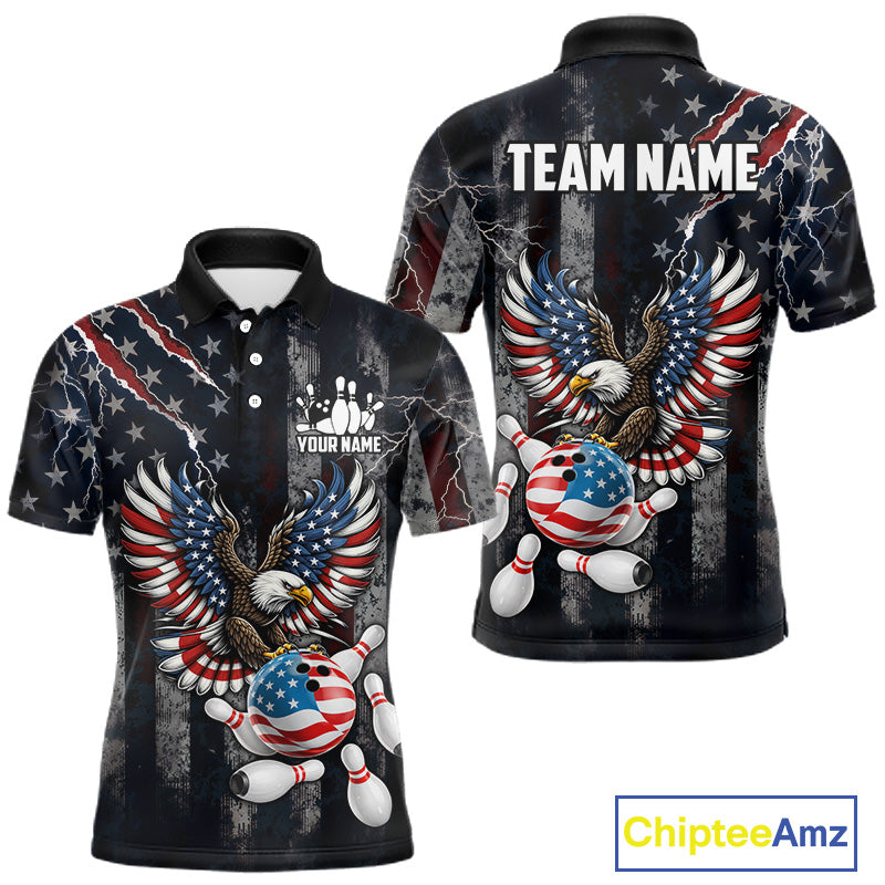 Vintage American Flag Eagle Patriotic Bowling Shirt For Men Custom Bowling League Team Jersey TDM7790