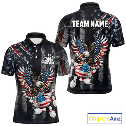 Vintage American Flag Eagle Patriotic Bowling Shirt For Men Custom Bowling League Team Jersey TDM7790