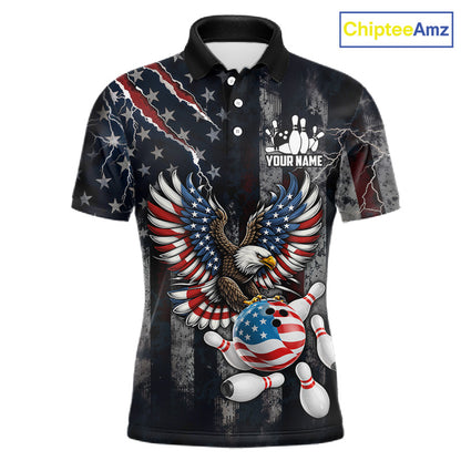 Vintage American Flag Eagle Patriotic Bowling Shirt For Men Custom Bowling League Team Jersey TDM7790
