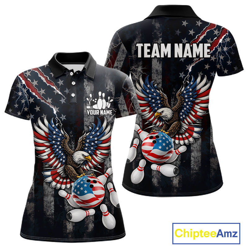Vintage American Flag Eagle Patriotic Bowling Shirt For Women Custom Bowling League Team Jersey TDM7790