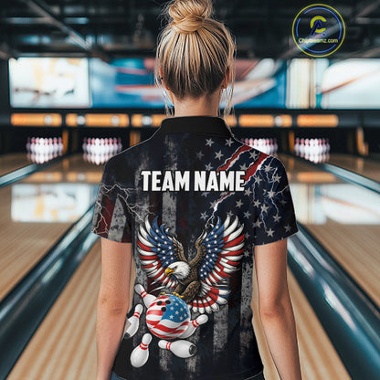 Vintage American Flag Eagle Patriotic Bowling Shirt For Women Custom Bowling League Team Jersey TDM7790