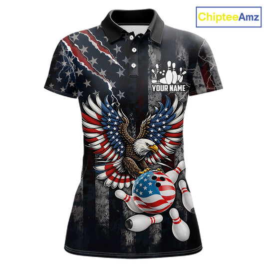 Vintage American Flag Eagle Patriotic Bowling Shirt For Women Custom Bowling League Team Jersey TDM7790