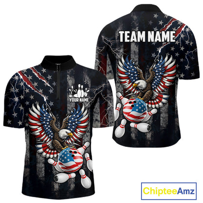 Vintage American Flag Eagle Patriotic Bowling Shirt For Men Custom Bowling League Team Jersey TDM7790