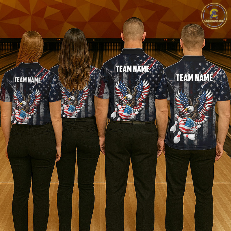 Vintage American Flag Eagle Patriotic Bowling Shirt For Men Custom Bowling League Team Jersey TDM7790