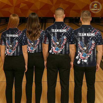 Vintage American Flag Eagle Patriotic Bowling Shirt For Men Custom Bowling League Team Jersey TDM7790