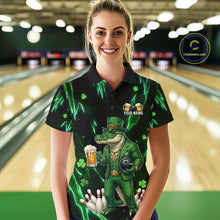 Load image into Gallery viewer, Custom Green St Patricks Alligator Bowling Shirt For Women, Lucky Bowling Team Jersey Polo &amp; 1/4 Zip TDM6266