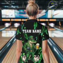 Load image into Gallery viewer, Custom Green St Patricks Alligator Bowling Shirt For Women, Lucky Bowling Team Jersey Polo &amp; 1/4 Zip TDM6266