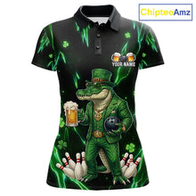 Load image into Gallery viewer, Custom Green St Patricks Alligator Bowling Shirt For Women, Lucky Bowling Team Jersey Polo &amp; 1/4 Zip TDM6266