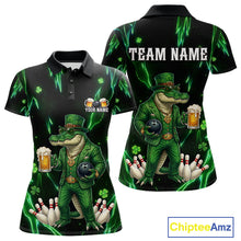 Load image into Gallery viewer, Custom Green St Patricks Alligator Bowling Shirt For Women, Lucky Bowling Team Jersey Polo &amp; 1/4 Zip TDM6266