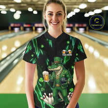 Load image into Gallery viewer, Custom Green St Patricks Alligator Bowling Shirt For Women, Lucky Bowling Team Jersey Polo &amp; 1/4 Zip TDM6266