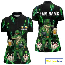 Load image into Gallery viewer, Custom Green St Patricks Alligator Bowling Shirt For Women, Lucky Bowling Team Jersey Polo &amp; 1/4 Zip TDM6266