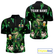 Load image into Gallery viewer, Custom Green St Patricks Alligator Bowling Shirt For Men, Lucky Bowling Team Jersey Polo &amp; 1/4 Zip TDM6266